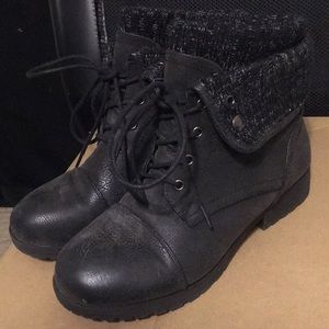 Matte black combat boots
